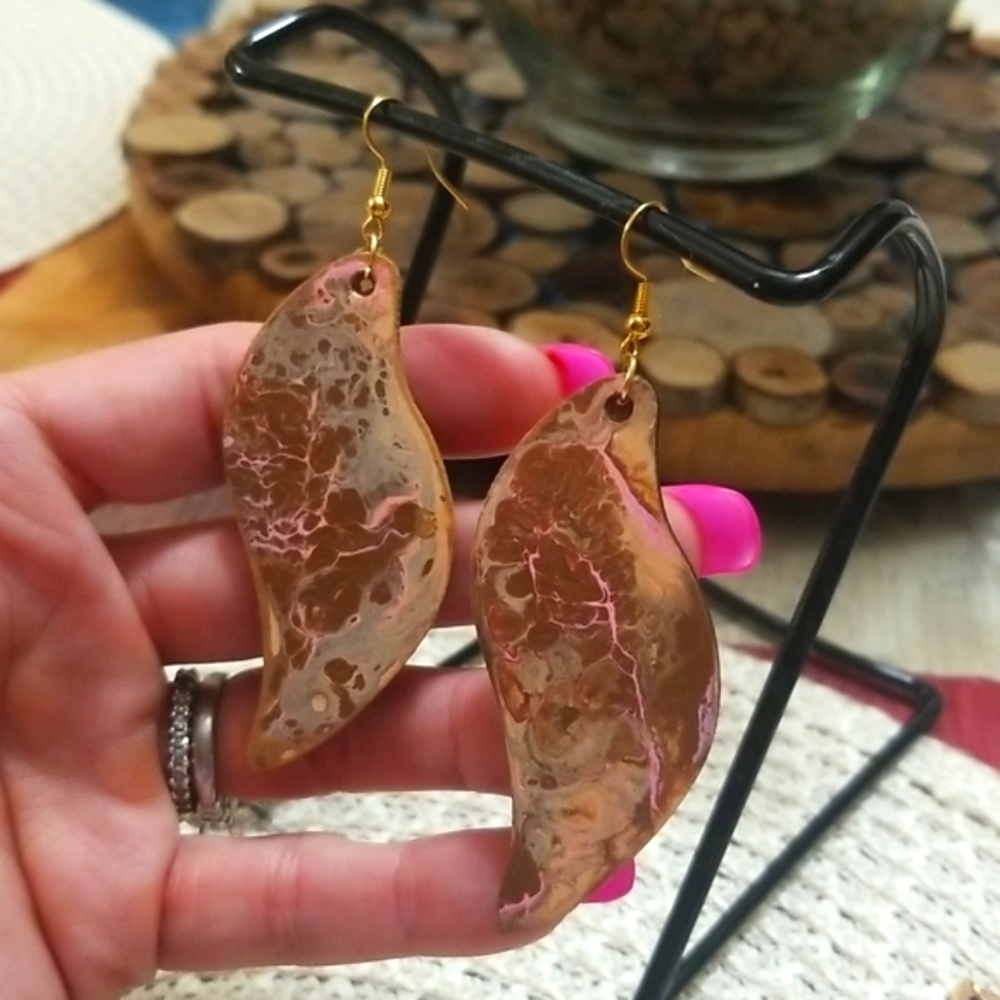 Handmade wood acrylic poured earrings - Picture 1 of 3